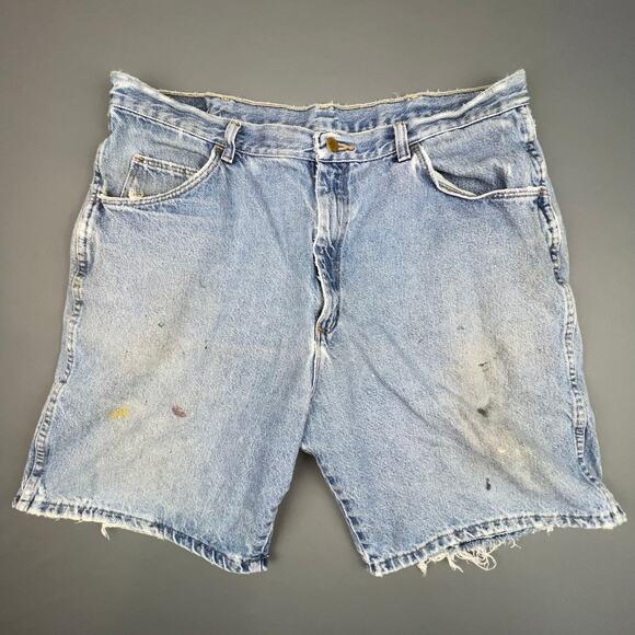 Wrangler Distressed Jean Shorts Light Wash Rugged Painter Workwear - Picture 1 of 12